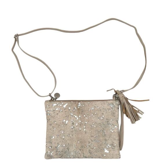 VASH Genuine Cowhide Leather Western Cream Clutch Crossbody Bag w/ Silver Detail - Picture 3 of 11